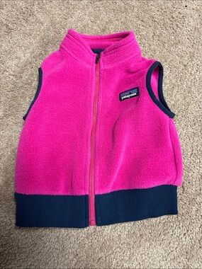 Patagonia Hot Pink Fleece Vest with Navy Accents